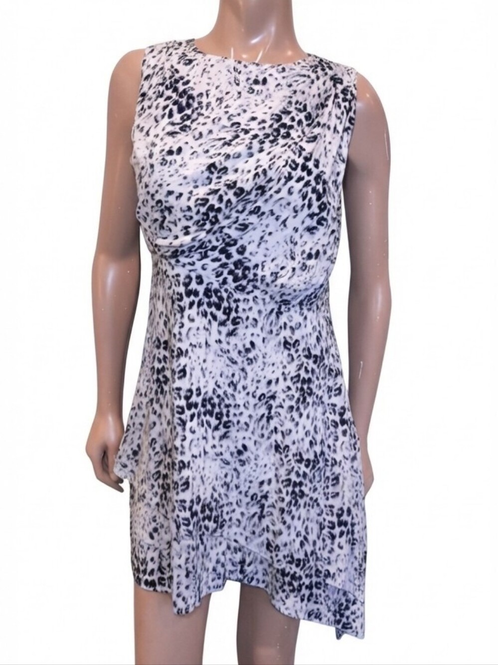 Jacob Sleeveless Leopard Print Mini Dress Asymmetric Pleated Layered Size Small